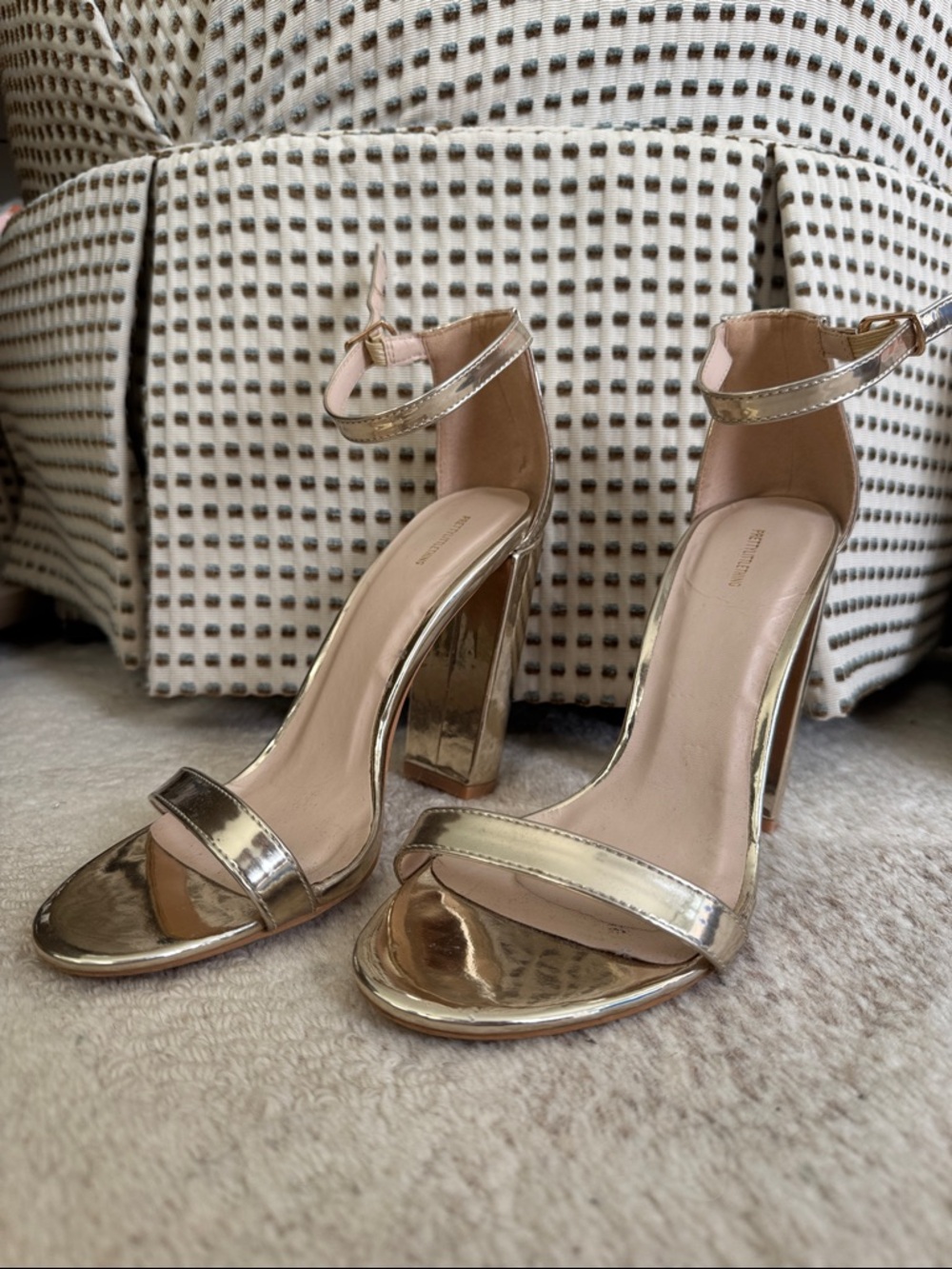 Metallic Gold High Heel Ankle-Strap Shoes